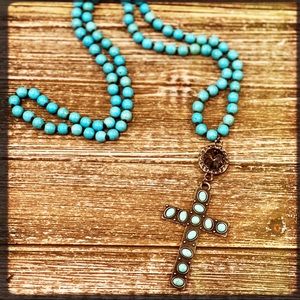 Turquoise Studded Cross Necklace